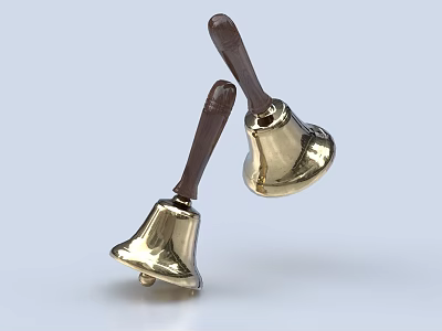 Elegant Decorative Ornament Set With Golden Bells And Brown Wooden Handles 3d model
