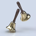 Elegant Decorative Ornament Set With Golden Bells And Brown Wooden Handles