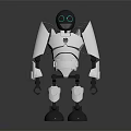 Humanoid Robot With White Body Black Head And Blue Eyes Standing On Reflective Base
