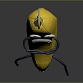 Yellow Banana Character With Angry Face Hanging From Metal Hook And Legs