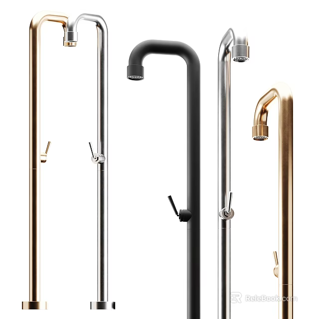 Modern Gold Silver Black Faucets with Sleek Design and Contemporary Style 3d model 