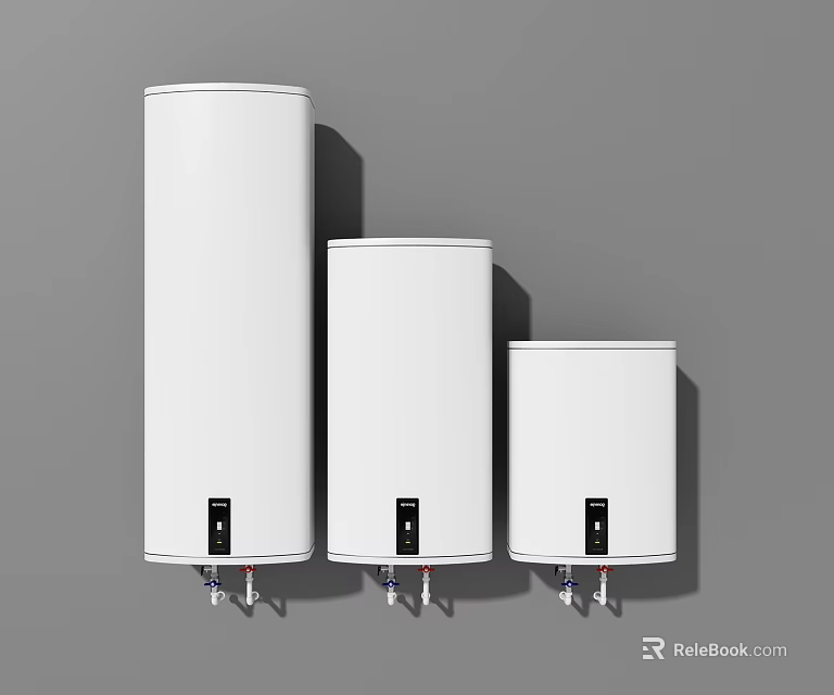 White Electric Water Heaters in Three Different Sizes for Home Bathroom Use 3d model 