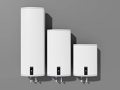 White Electric Water Heaters in Three Different Sizes for Home Bathroom Use 3d model