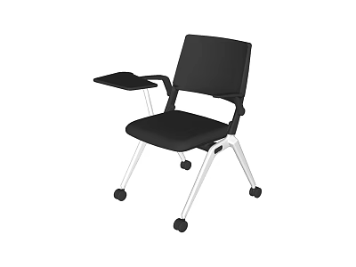 Black Office Chair With Modern Design Foldable Tablet Arm And Silver Wheels 3d model
