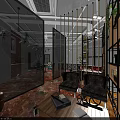 Modern Industrial Style Restaurant Interior Featuring Chandelier Lighting Marble Floor Decorative Painting And Colorful Dining Chairs