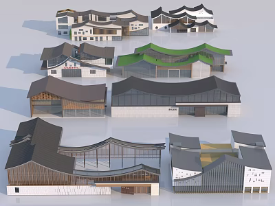 Diverse Architectural Building Models Featuring Various Modern Traditional Roof Designs And Styles 3d model