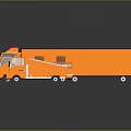 Five Orange Trucks of Various Types on Dark Background with Reflections