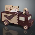 Wooden Toy Truck For Kids Featuring Cartoon Cat Design Donut Decoration And Butterfly Pattern
