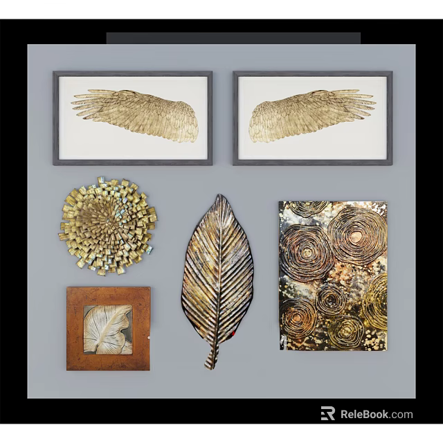 Decorative Gold Wing Leaf And Spiral Pattern Wall Decor With Floral Designs 3d model