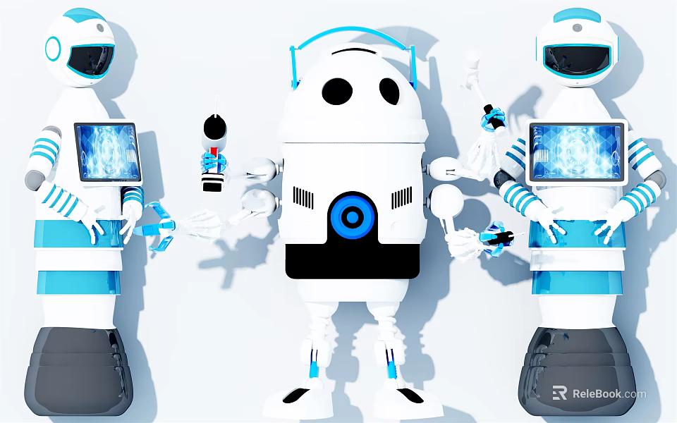 Smart Robots Featuring Interactive Screens Friendly Faces Microphones And Headphones 3d model