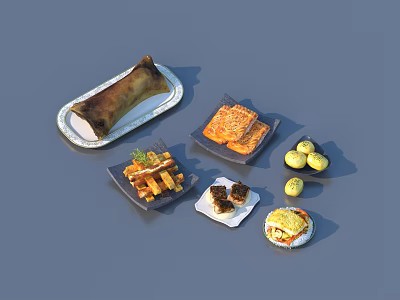 Delicious Assorted Chinese Snacks Platter With Pastries Dumplings And Buns 3d model