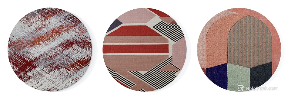 Modern Round Carpet With Red Beige Black Geometric Stripes And Arrows Design 3d model 