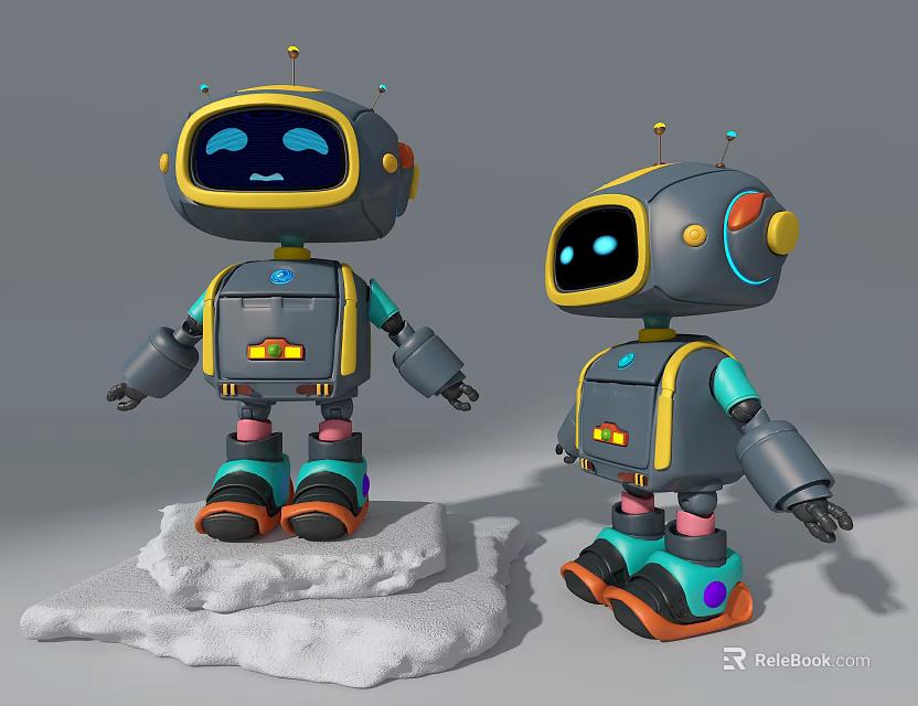 Colorful Robot Figurines Modern Decorative Ornament Set For Tabletop Display Stand 3d model 