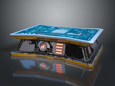 Futuristic Control Console With Blue Circuit Board Dashboard And Red Indicator Lights 3d model