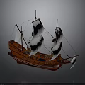 Classic Wooden Sailboat With White Sails And Red Hull As Traditional Water Transport