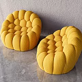 Yellow Tufted Bean Bag Chairs With Round Pouf Design For Modern Living Room