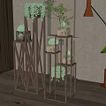 Wooden Multi Layered Room Divider With Green Plants For Interior Decor