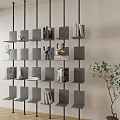 Gray Modular Bookcase Interior Design With Books Decorative Items And Green Plant