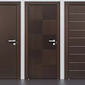 Brown Wooden Swing Doors Featuring Diverse Panel Patterns And Silver Handles 3d model