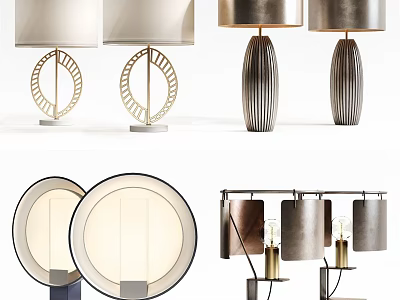Various Modern Table Lamps Featuring Stylish Metal Bases And Decorative Shades 3d model