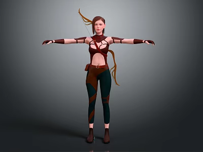 3D Female Game Character With Red Hair Strappy Top Green Pants And Arm Guards 3d model