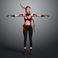 3D Female Game Character With Red Hair Strappy Top Green Pants And Arm Guards