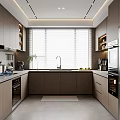 Modern Kitchen Interior With Wooden Cabinets Stainless Steel Appliances And Window Blinds