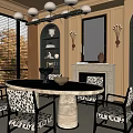 Elegant Dining Room With Large Windows Blinds Chandelier Round Marble Table Patterned Chairs