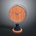 Table Clock With Wooden Dial Metal Frame And Black Orange Base Stand