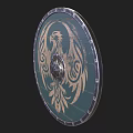 Round Wooden Shield with Eagle Design and Metal Rim Central Boss