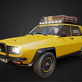 Vibrant Yellow Off Road Vehicle With Roof Cargo Carrier Headlights On And Rugged Tires