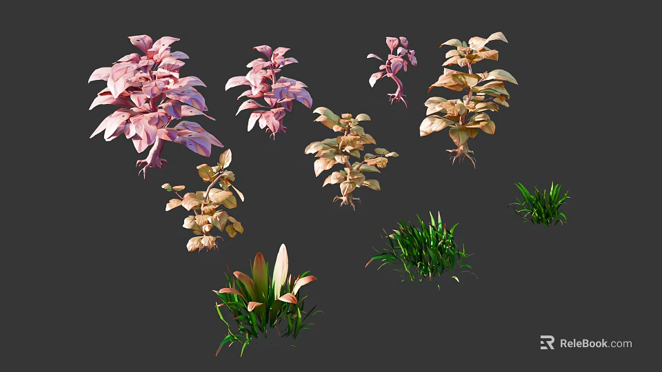 Various Types Of Ornamental Trees With Pink Gold And Green Foliage 3d model 