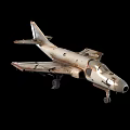 Vintage Metal Airplane Model With Worn Surface Detailed Wings And Landing Gear On Black Background
