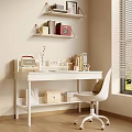 Modern Home Office Workspace With White Desk Shelf Books And Chair