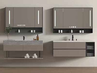 Modern Bathroom Vanity Design With Double Cabinets Mirrored Doors Storage Drawers And LED Lighting 3d model