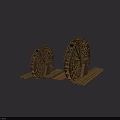 Two Wooden Ferris Wheel Models As Garden Ornament With Decorative Wheel Structure