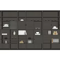 Modern Gray Bookshelf With Multiple Compartments Books Vases And Decorative Items 3d model
