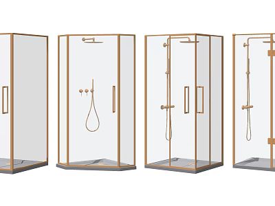 Modern Shower Sauna Enclosures With Transparent Glass Golden Frames And Shower Heads 3d model