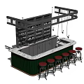 Stylish Bar Counter With Red Stools Black Shelves And White Top