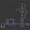 Purple And Yellow Plumbing Hardware Tools With Pipes Valves And Fittings 3D Model