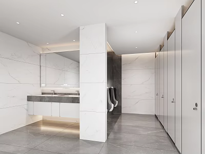 Modern Public Restroom With Marble Walls And Partitions 3d model