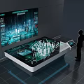 Interactive Digital Table With City Model And Large Screen In Modern Tech Space 3d model
