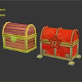 Brown and Red Wooden Treasure Chests With Golden Trim Locks Star Embellishment and Golden Feet