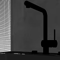 Modern Stylish Kitchen Faucet With Gray Wall And Window Blinds In Sink Area Design