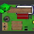 Cartoon Outdoor Food Stall Setup With Wooden Canopy Food Truck Bench Tree And Grill
