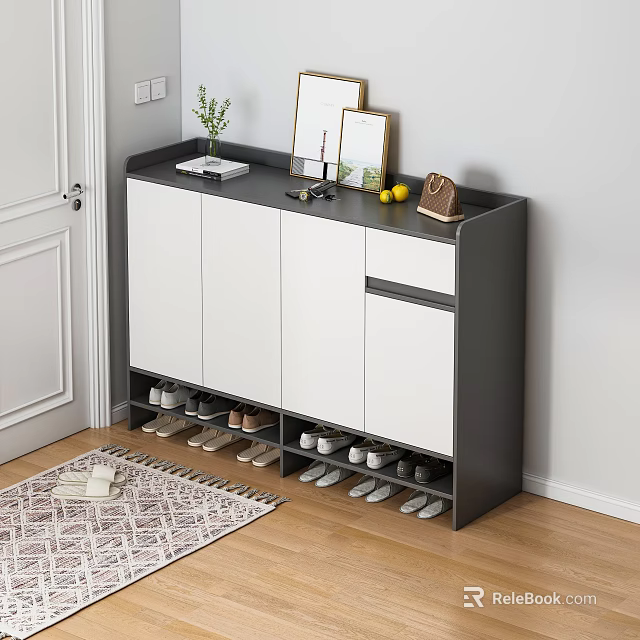 Modern Shoe Cabinet With Decorative Top And Multiple Shoe Storage Shelves 3d model 