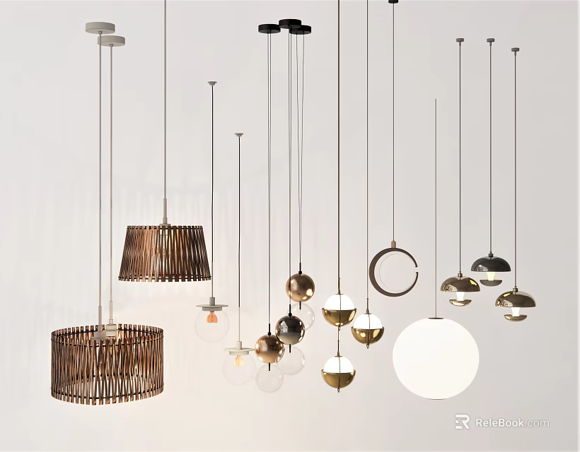 Modern Pendant Lights With Assorted Designs Metal Wicker And Round Shapes For Interior 3d model 