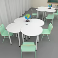 School Classroom Interior With Green Desks Chairs Globe Whiteboard And Lockers