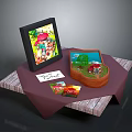 Decorative Household Items On Wooden Table With Colorful Photo Frame Decorative Box And Greeting Card