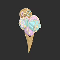 Colorful Ice Cream Cone With Pastel Scoops Drizzle And Waffle Topping